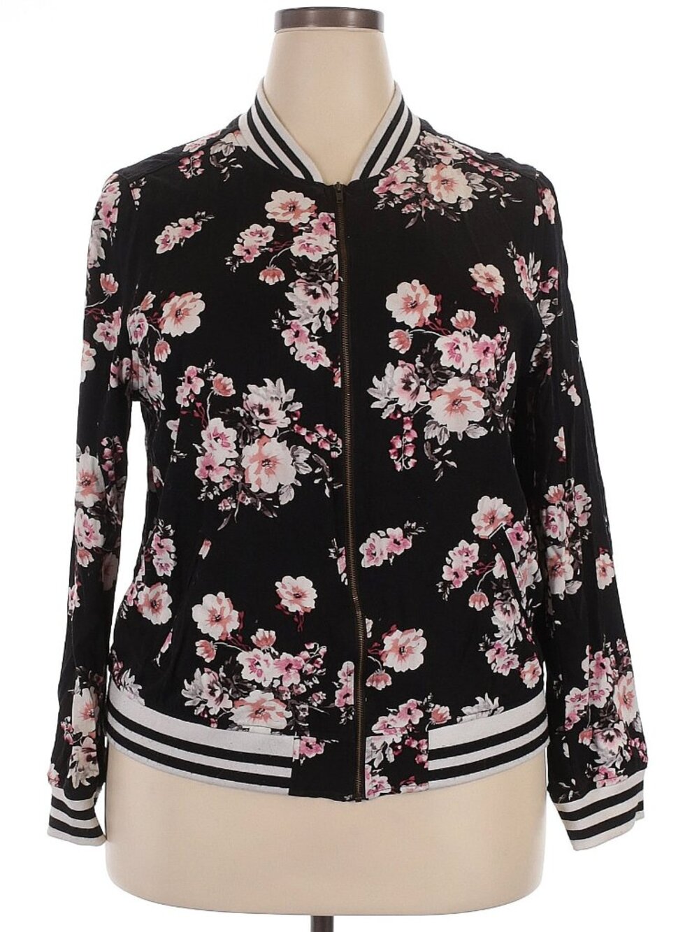 Torrid Size 2 (12/14) L Floral Rayon Jacket with Black/White Stripes